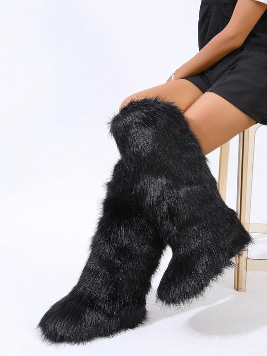 Cozy Chic: Women's Winter Faux Fur Lined Thigh High Snow Boots for Y2K Style