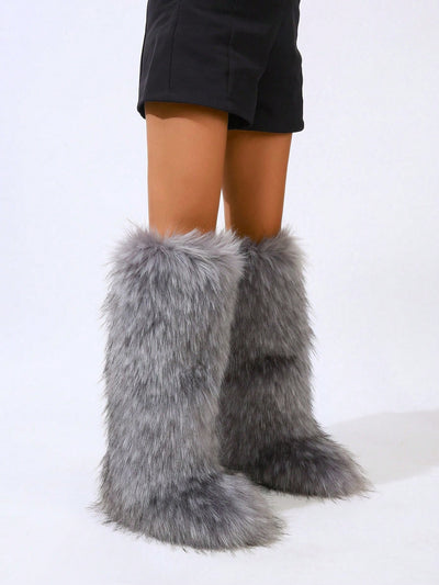 Cozy Chic: Women's Winter Faux Fur Lined Thigh High Snow Boots for Y2K Style