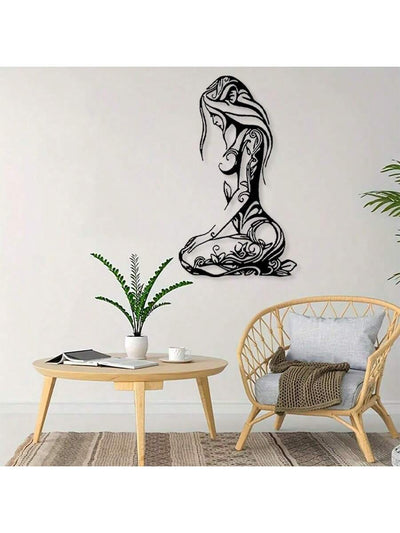 Graceful Kneeling Woman Modern Black Metal Wall Art - Elegant Home Decor Piece for Every Room