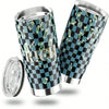 Checkered Stainless Steel Tumbler: RICH Print Double Wall Vacuum Insulated Travel Mug - Blue and Black