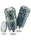 Checkered Stainless Steel Tumbler: RICH Print Double Wall Vacuum Insulated Travel Mug - Blue and Black