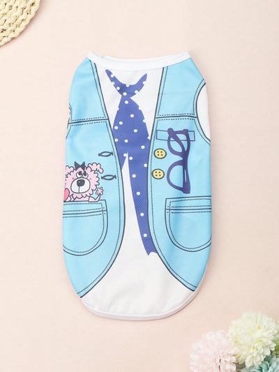 Adorable Polyester Cartoon Printed Pet Vest for Teddy and Bichon