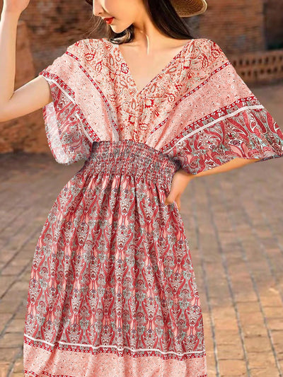 Vintage Floral Batwing Sleeves Long Dress: A Must-Have for Vacation and Leisure