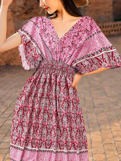 Vintage Floral Batwing Sleeves Long Dress: A Must-Have for Vacation and Leisure