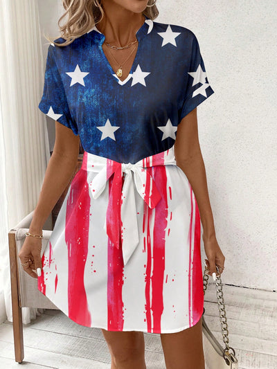 Stylish Independence: Women's Flag Print Short Sleeve Dress