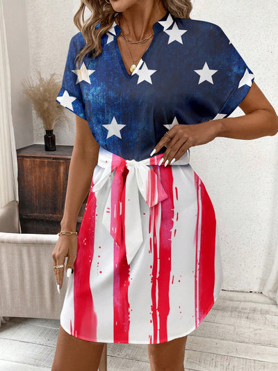 Stylish Independence: Women's Flag Print Short Sleeve Dress