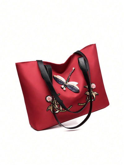 Chic and Spacious Solid Color Embroidery Handbag - Perfect for Everyday Use!