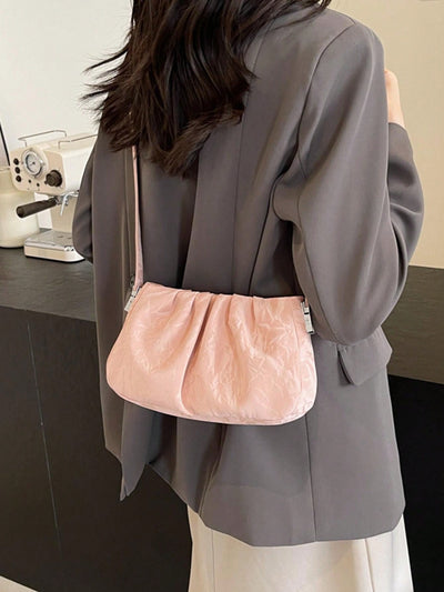 Dreamy Cloud Pleated Women's Shoulder Bag in Pale Pink - Perfect for Shopping, Dates, and Parties