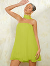 Elegant Haute Neck Tie Pleated Dress - Perfect for Any Occasion