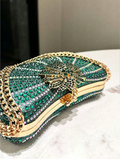 Elegant Dark Green Rhinestone Clutch: The Perfect Accessory for Evening Events and Special Occasions