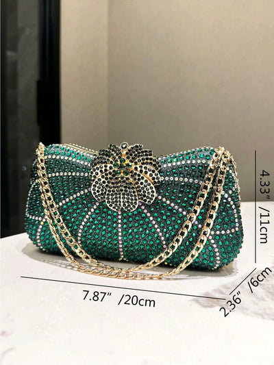 Elegant Dark Green Rhinestone Clutch: The Perfect Accessory for Evening Events and Special Occasions