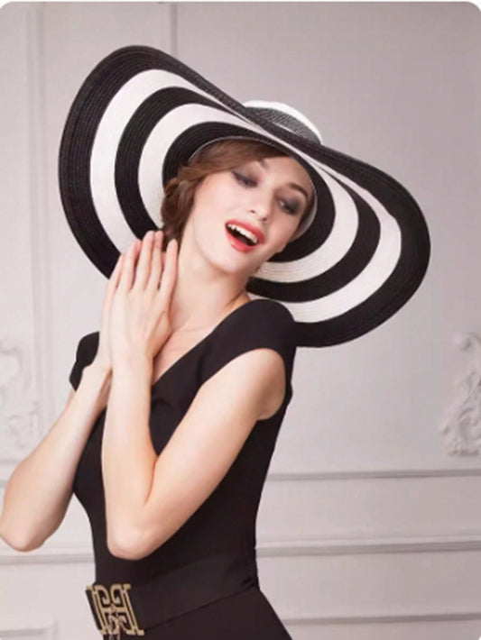 Stay Stylish and Protected with Our Black and White Striped Foldable Sun Hat