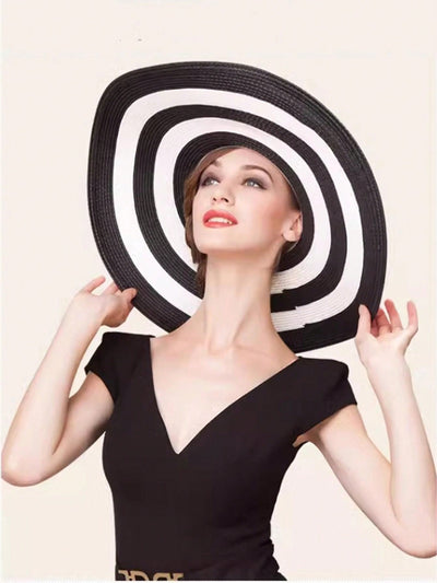 Stay Stylish and Protected with Our Black and White Striped Foldable Sun Hat