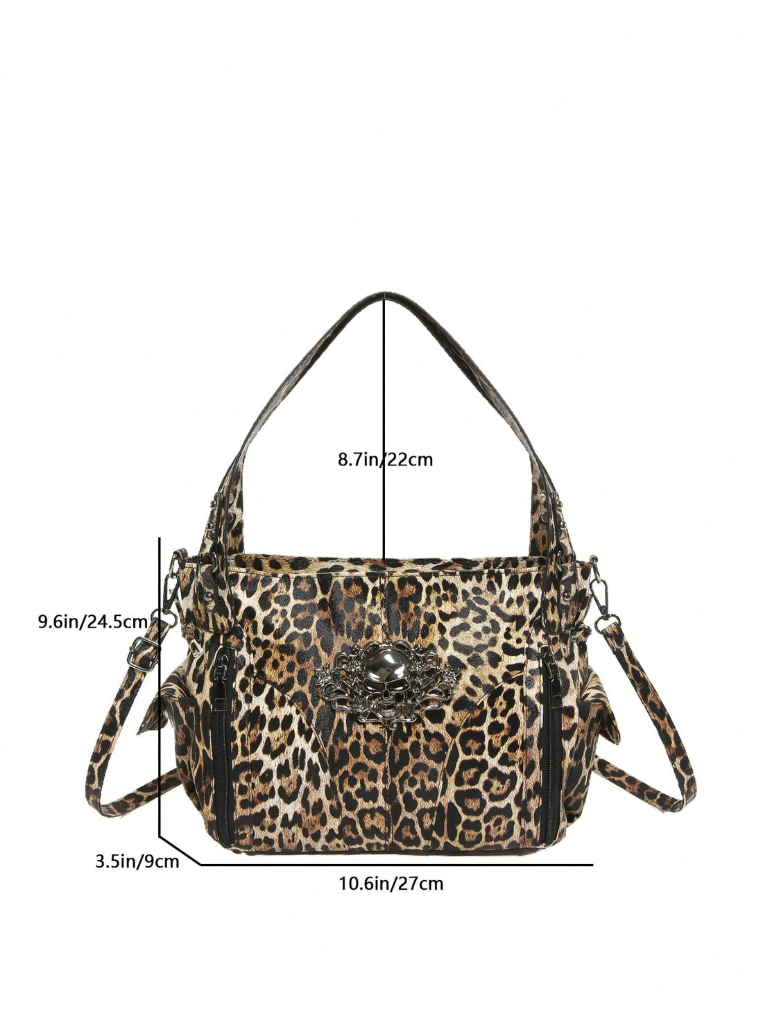 Punk Goth American Style: Large Capacity Black Leather Shoulder Bag
