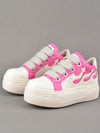 Wave of Style: Flame Pink Platform Heeled Sneakers with Embroidery Detail