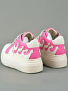 Wave of Style: Flame Pink Platform Heeled Sneakers with Embroidery Detail