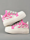 Wave of Style: Flame Pink Platform Heeled Sneakers with Embroidery Detail