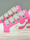 Wave of Style: Flame Pink Platform Heeled Sneakers with Embroidery Detail