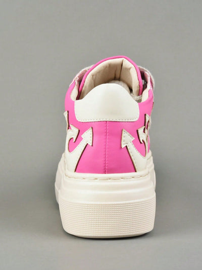 Wave of Style: Flame Pink Platform Heeled Sneakers with Embroidery Detail