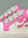 Wave of Style: Flame Pink Platform Heeled Sneakers with Embroidery Detail