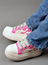 Wave of Style: Flame Pink Platform Heeled Sneakers with Embroidery Detail