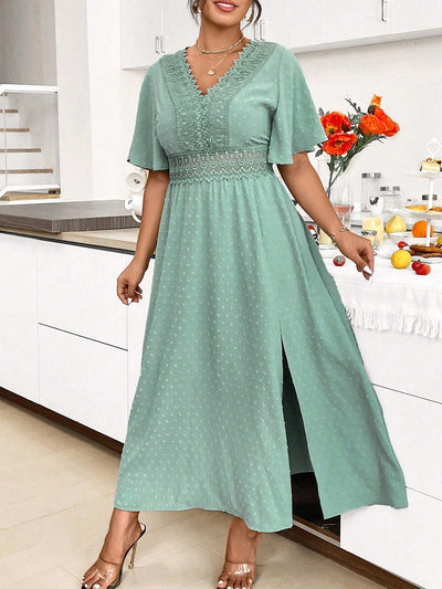 Mint Green Lace Splice Summer Dress: Cinched Waist for Holiday Style