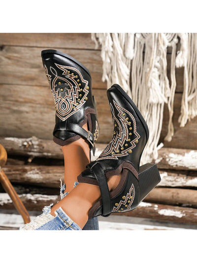 Punk Chic: Embroidered Western Ankle Boots for Trendsetting Women