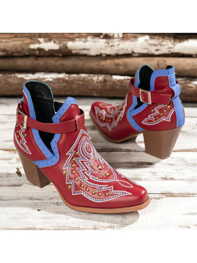 Punk Chic: Embroidered Western Ankle Boots for Trendsetting Women