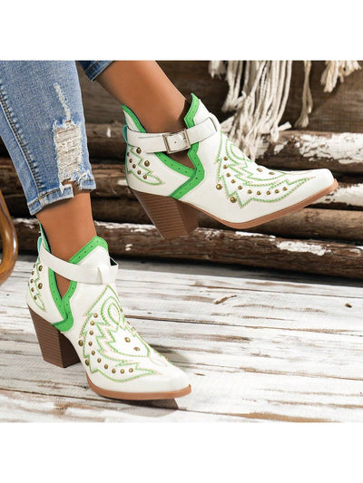 Punk Chic: Embroidered Western Ankle Boots for Trendsetting Women