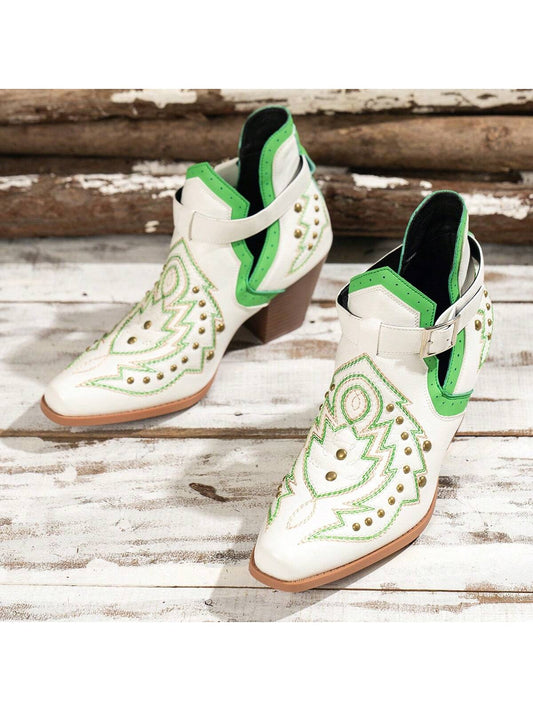 Punk Chic: Embroidered Western Ankle Boots for Trendsetting Women