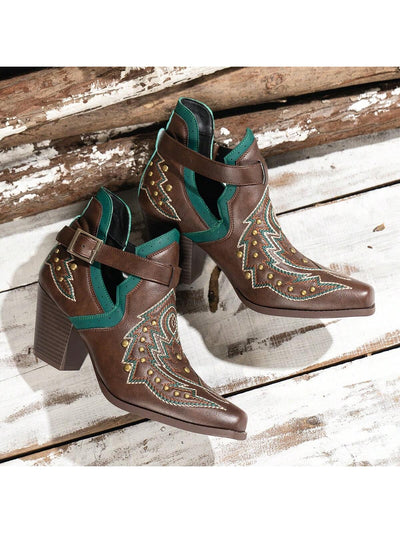 Punk Chic: Embroidered Western Ankle Boots for Trendsetting Women