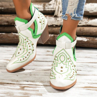 Punk Chic: Embroidered Western Ankle Boots for Trendsetting Women