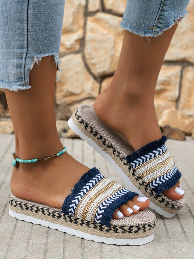 Multicolor Rainbow Flat Summer Sandals: Stylish Mule Style with Weaved Bottom for Comfort and Easy Slip-On Wrap Toe