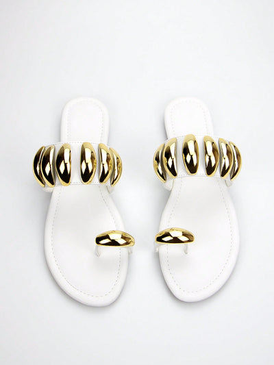 Pretty in Pink: Stylish Lycra Flat Sandals with Gold Buckle Detail