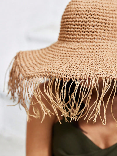 Stay Shady in Style: Women's Wide Brim Straw Hat with Tassels for Vacation, Picnic, and Beach Days