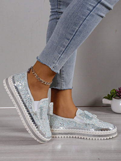 Sparkling Butterflies: Rhinestone Casual Shoes for Women with Flower Embroidery