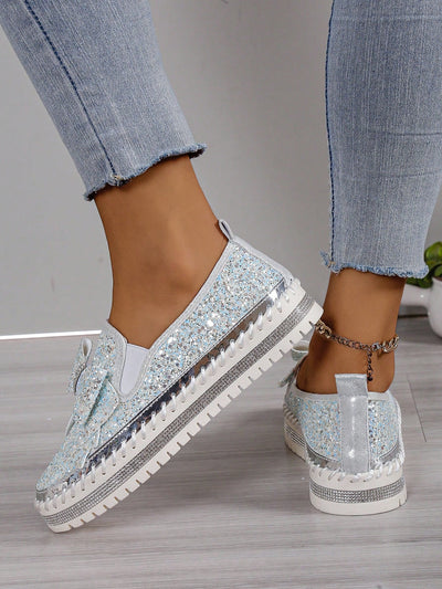 Sparkling Butterflies: Rhinestone Casual Shoes for Women with Flower Embroidery