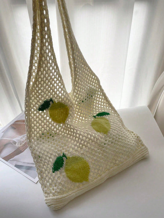 Refreshing Lemon Beach Style Knitted Tote Bag for Women