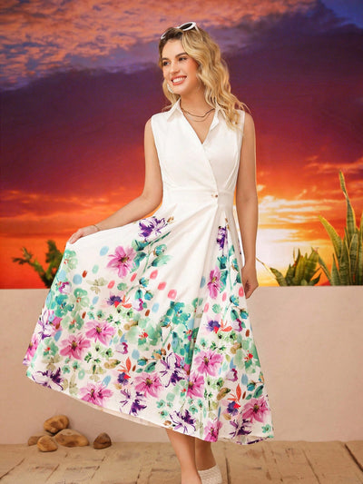 Floral Fantasia: Chic Sleeveless Shirt Dress for Your Vacay Style