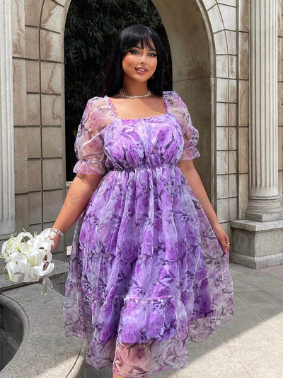 Dreamy Princess: Plus Size Organza Printed Dress