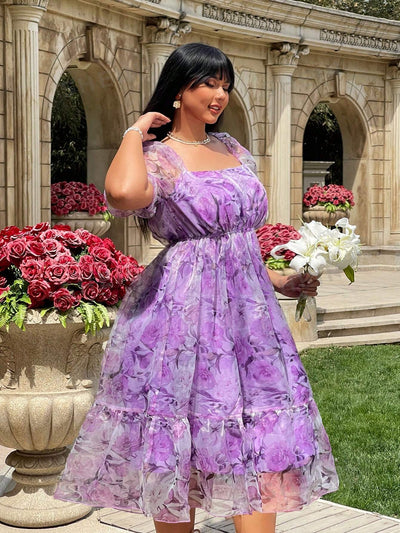 Dreamy Princess: Plus Size Organza Printed Dress