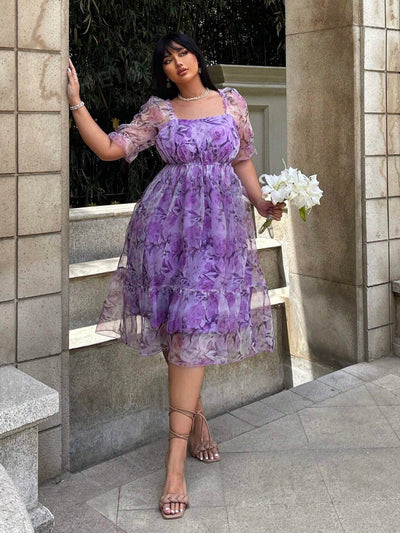 Dreamy Princess: Plus Size Organza Printed Dress