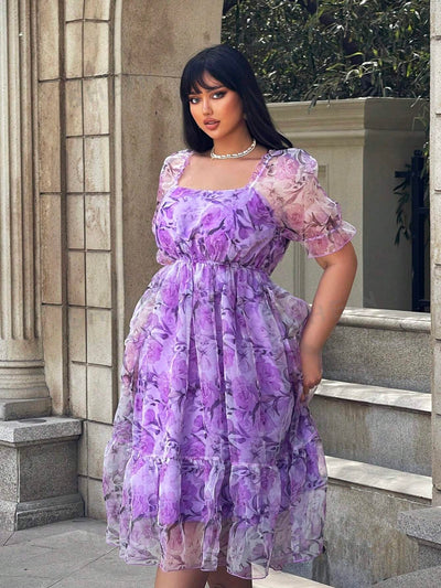 Dreamy Princess: Plus Size Organza Printed Dress