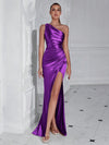 Sophisticated Glamour: Shoulder Pleated High Slit Cocktail Party Prom Dress