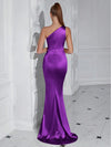 Sophisticated Glamour: Shoulder Pleated High Slit Cocktail Party Prom Dress