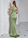 Sophisticated Glamour: Shoulder Pleated High Slit Cocktail Party Prom Dress