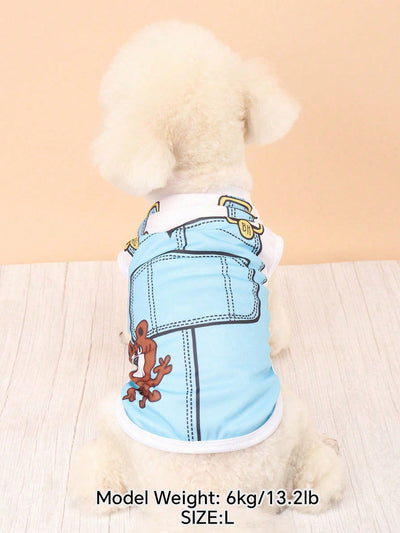 Adorable Polyester Cartoon Printed Pet Vest for Teddy and Bichon