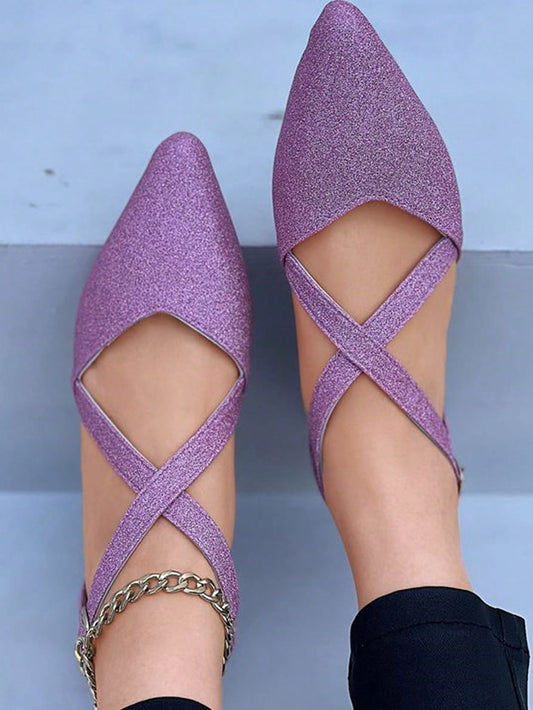 Step Into Style Glittery Purple Pointed Toe Flats