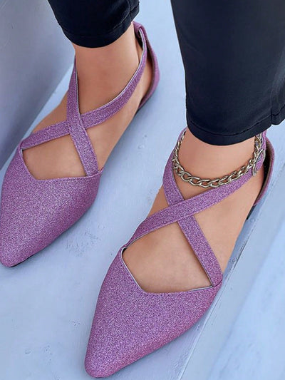 Step Into Style Glittery Purple Pointed Toe Flats