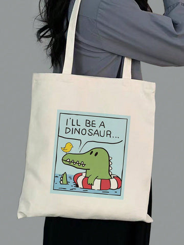 Expertly crafted with a chic canvas material, this shoulder bag boasts a playful print of cartoon birds and crocodiles, perfect for stylish women. With a spacious size and durable straps, this tote not only looks fashionable but also provides functionality for everyday use.